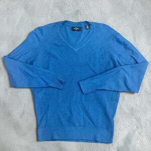 Callaway Blue V-Neck Long Sleeve Textured Sweater Medium